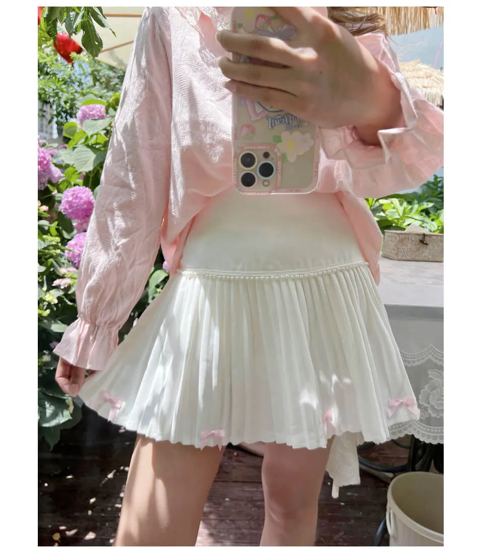 2023 New Japanese cute Bow pearl high waist skirt BY9155