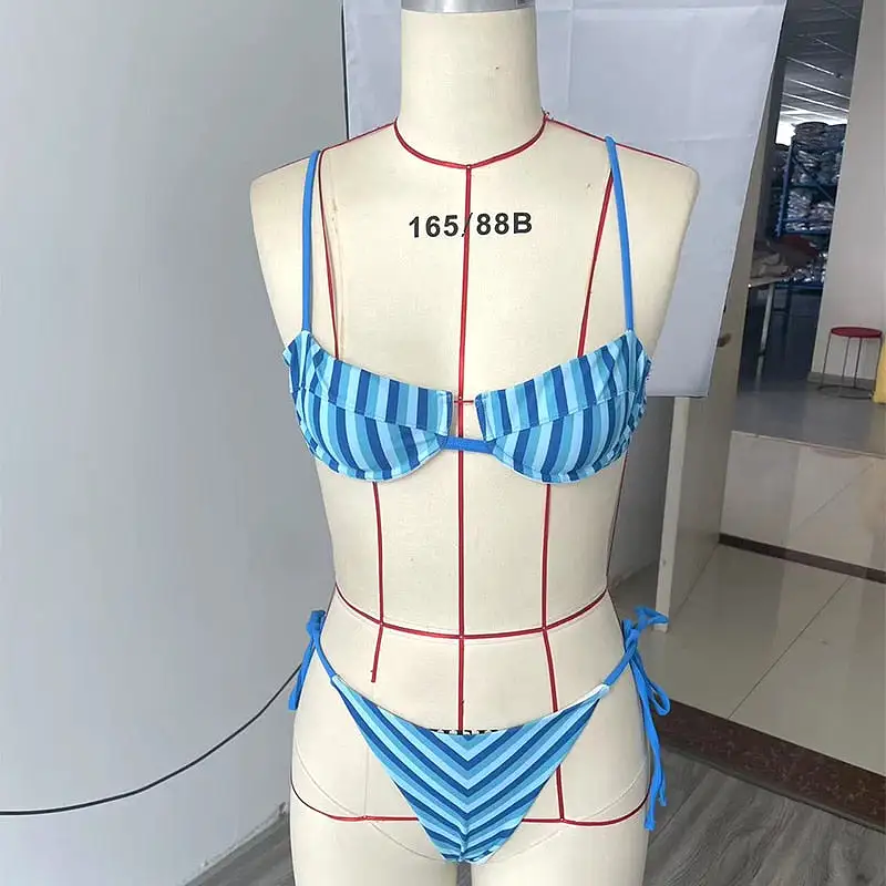 2023 Summer New Women's Sexy Bikini Two-Piece Printed Tie Backless Triangle Swimsuit