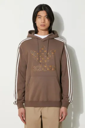 adidas Originals cotton sweatshirt men's beige color hooded with a print IS0259