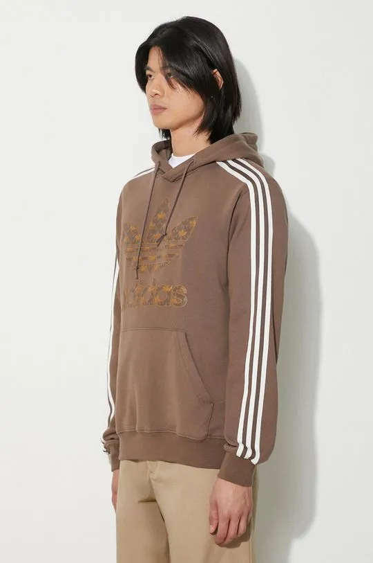 adidas Originals cotton sweatshirt men's beige color hooded with a print IS0259