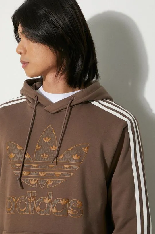 adidas Originals cotton sweatshirt men's beige color hooded with a print IS0259