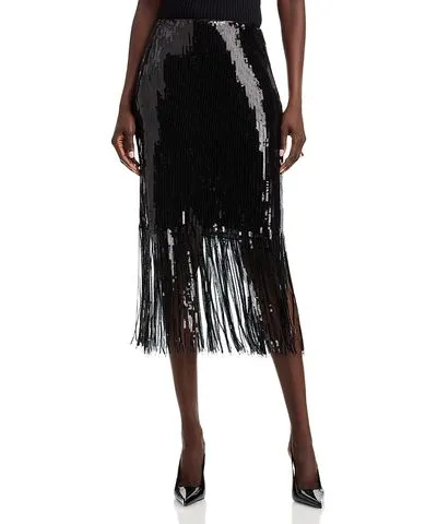 Aqua Sequined Fringe Skirt