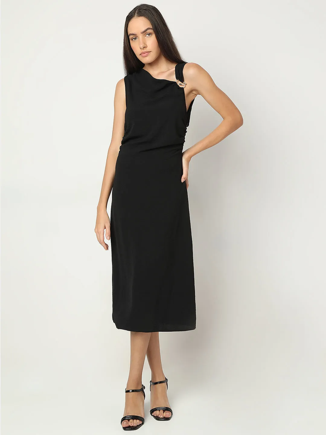 Black Asymmetric Midi Dress