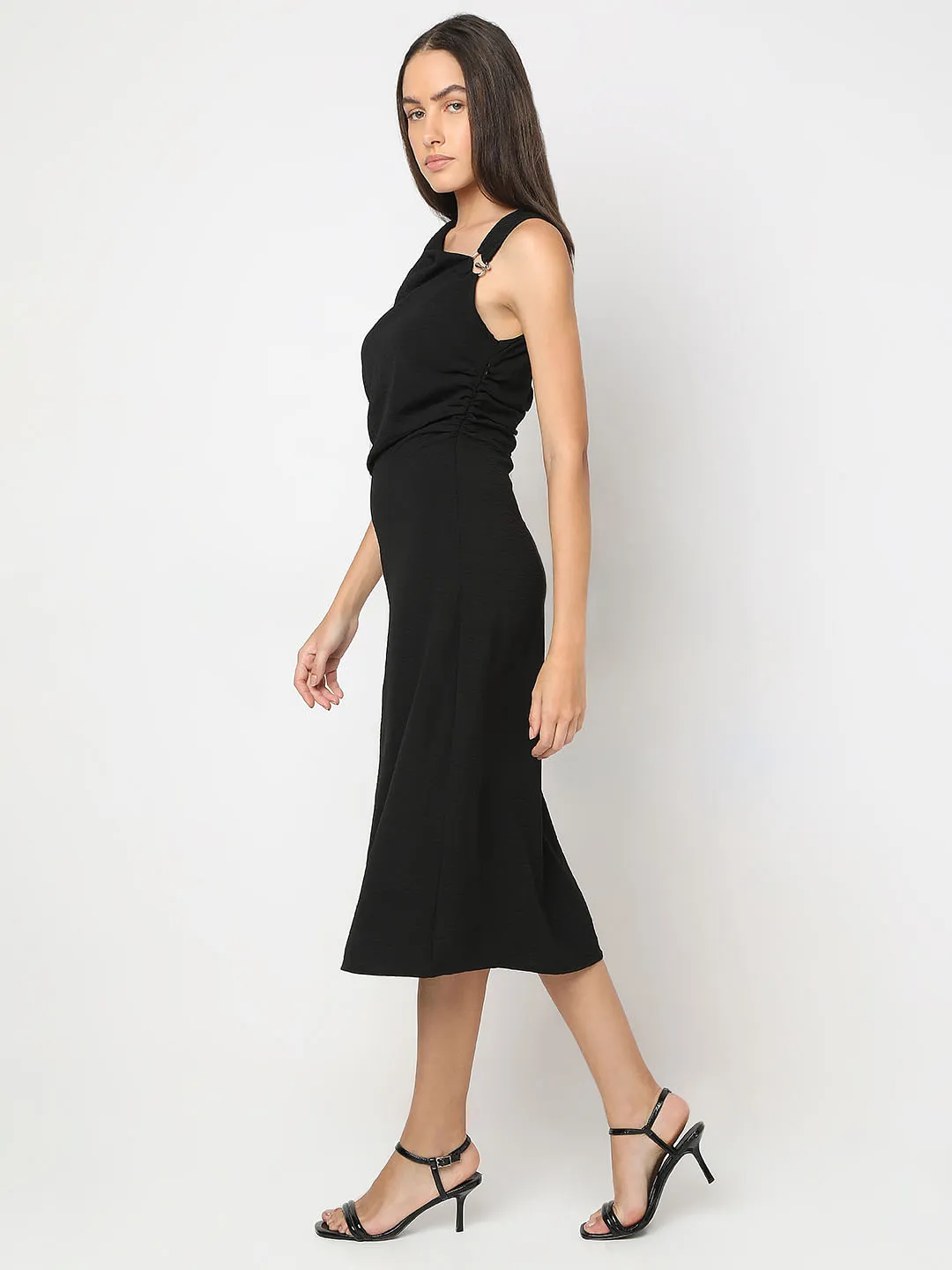 Black Asymmetric Midi Dress