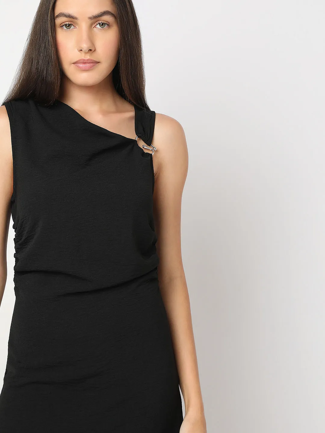 Black Asymmetric Midi Dress