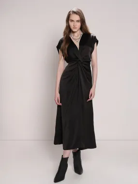 Black Front Knot Midi Dress