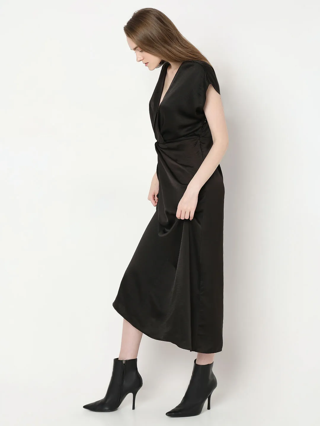 Black Front Knot Midi Dress