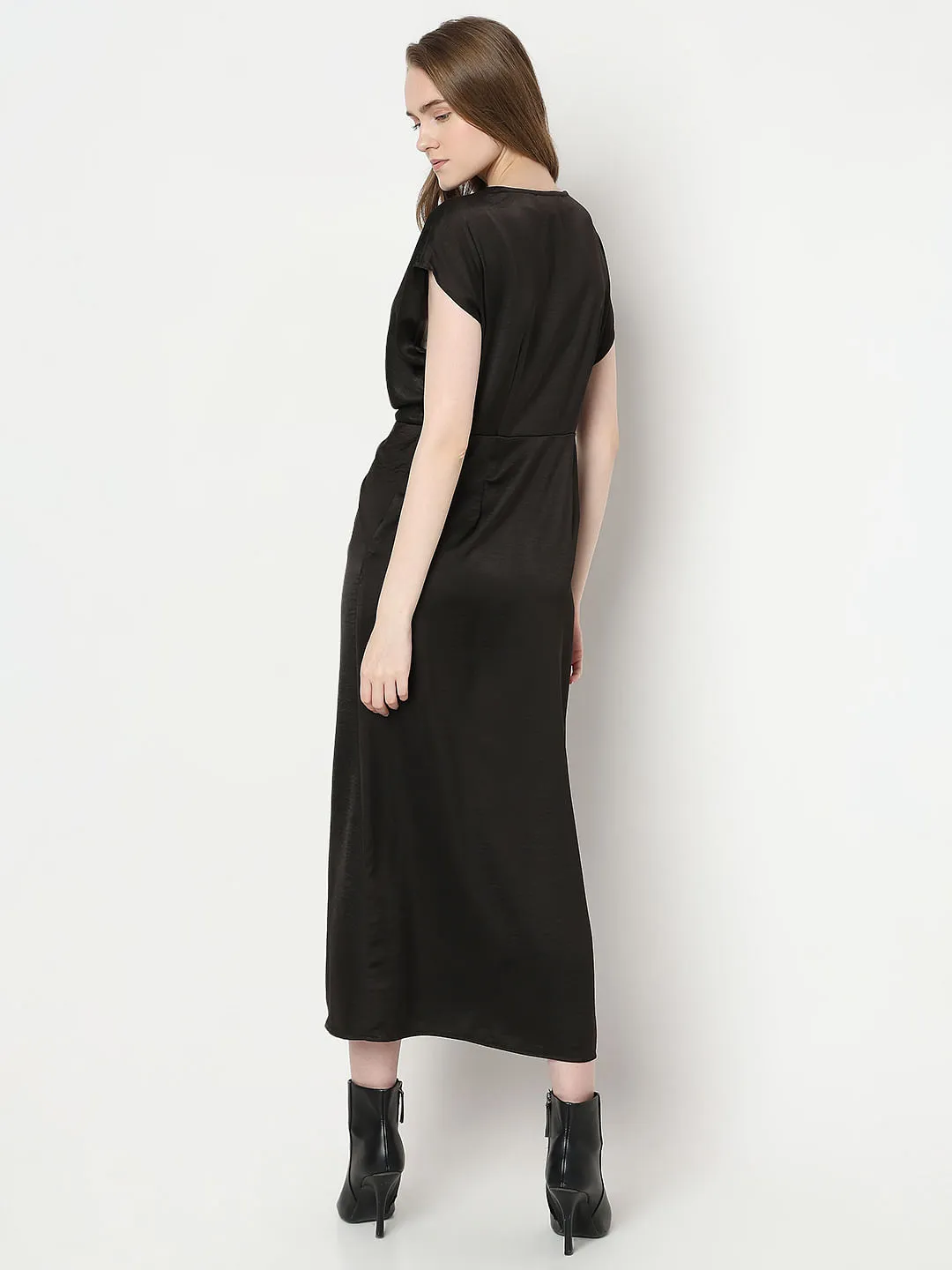 Black Front Knot Midi Dress