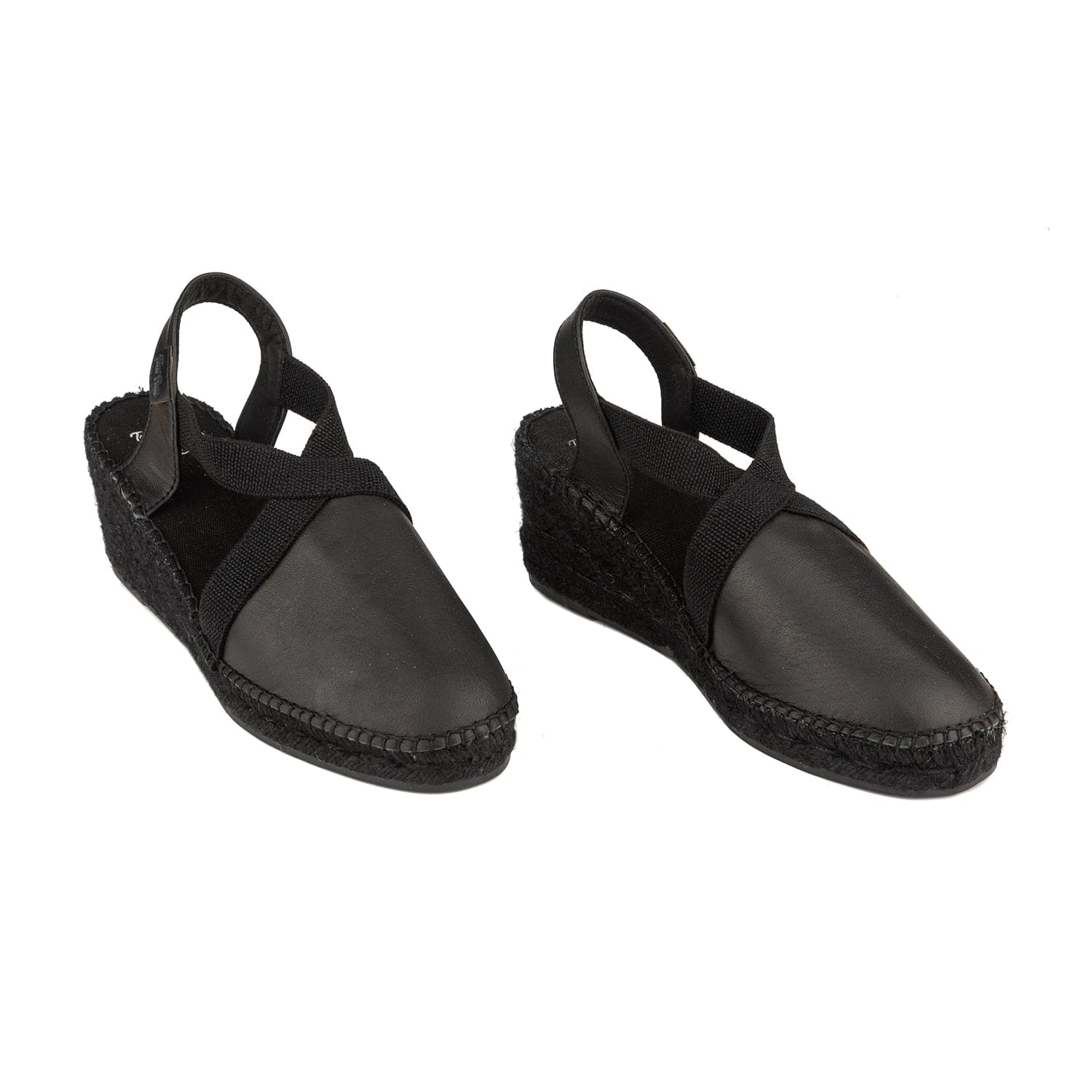 Black Leather Wedge Espadrille for Women - Tossa-BK