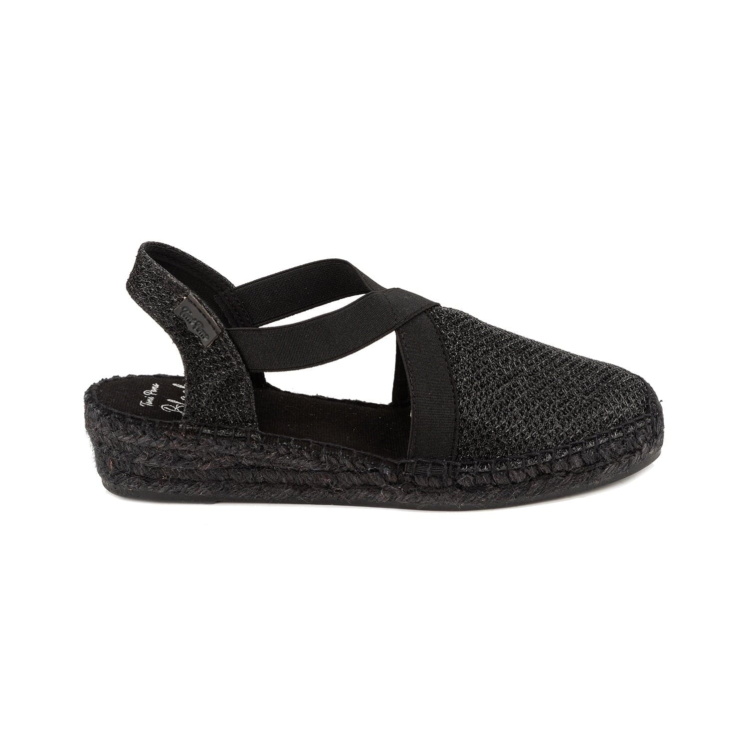 Black Metallic Cotton Blend Wedge Espadrille for Women - Velino-BK