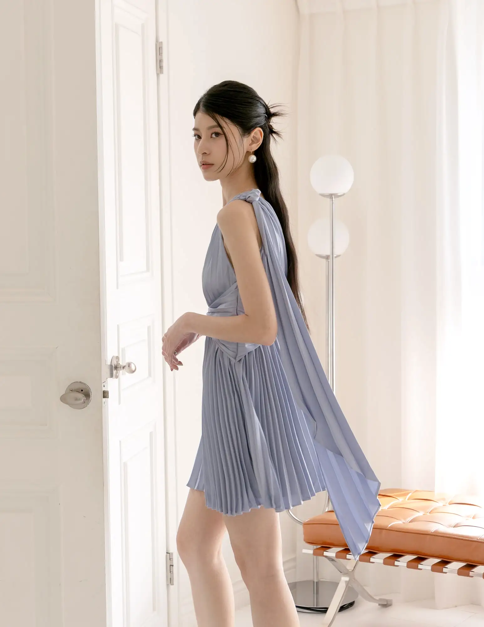 Cheyenne Toga Pleated Dress in Blue