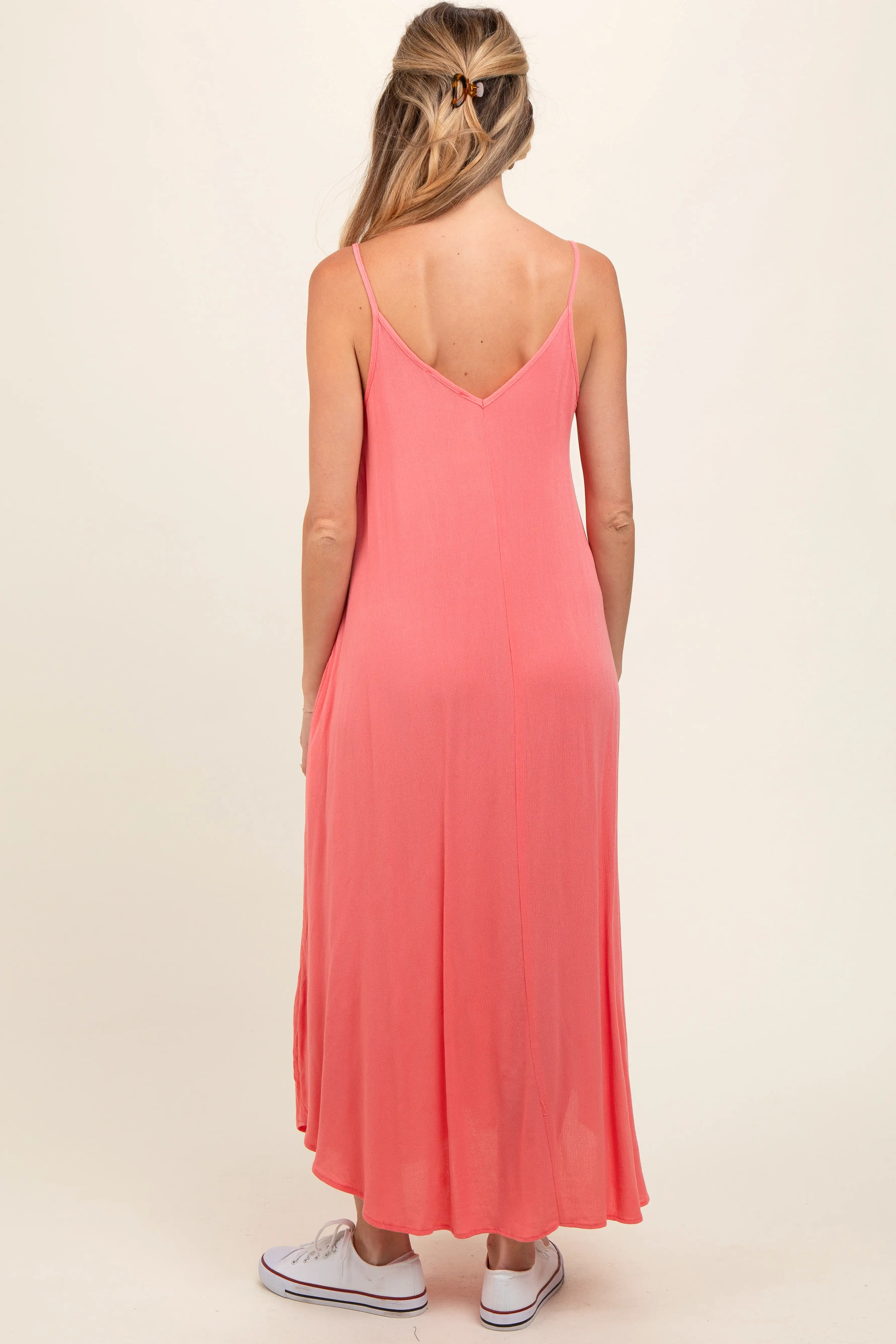 Coral Lightweight Sleeveless V-Neck Maternity Maxi Dress