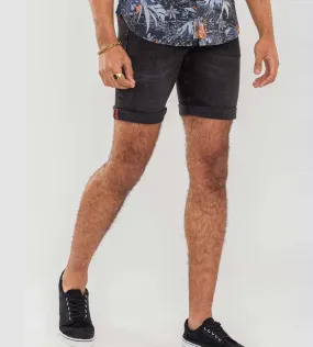 D555 Mens Black Stretch Denim Shorts (GENEVA)