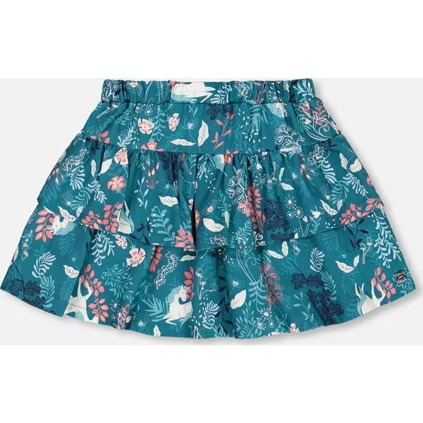 Deux par Deux Fairy Unicorn Print Flare Viscose Skirt, Turquoise