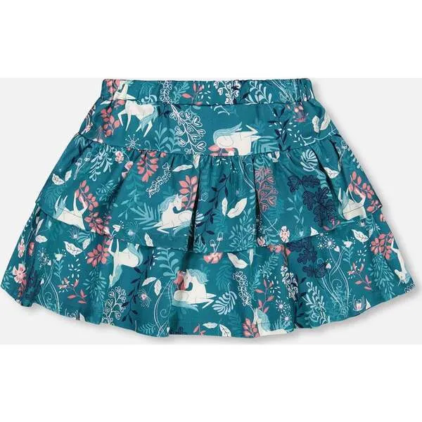 Deux par Deux Fairy Unicorn Print Flare Viscose Skirt, Turquoise