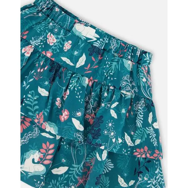 Deux par Deux Fairy Unicorn Print Flare Viscose Skirt, Turquoise