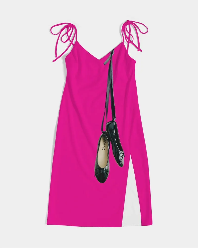 DOLLY BLACK BALLERINAS Women's Tie Strap Split Dress Barbie pink