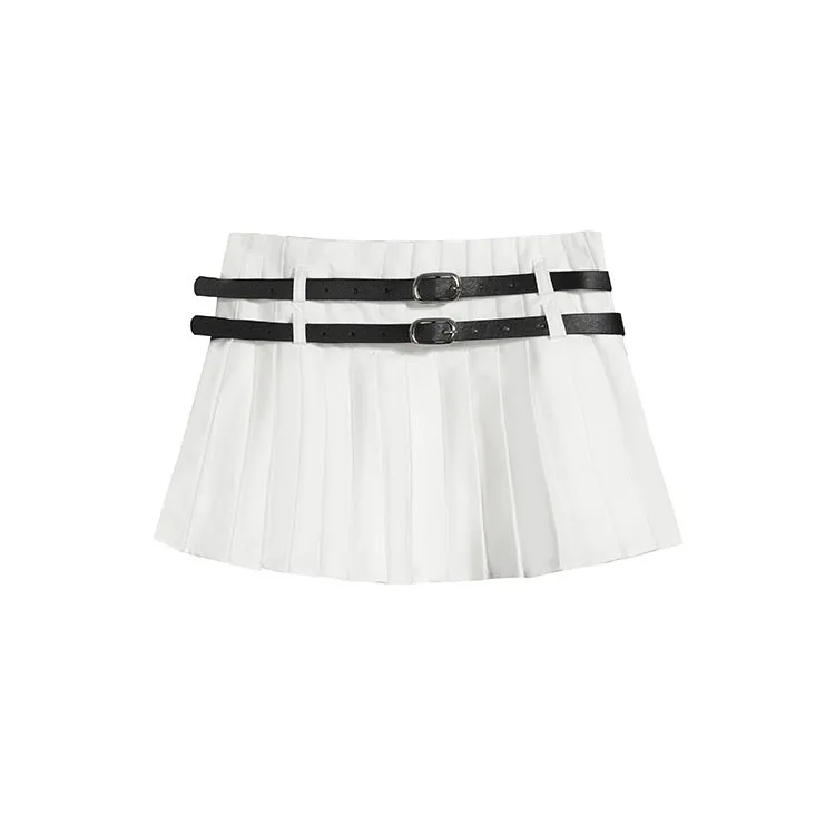 Double Belt Pleat Skirt