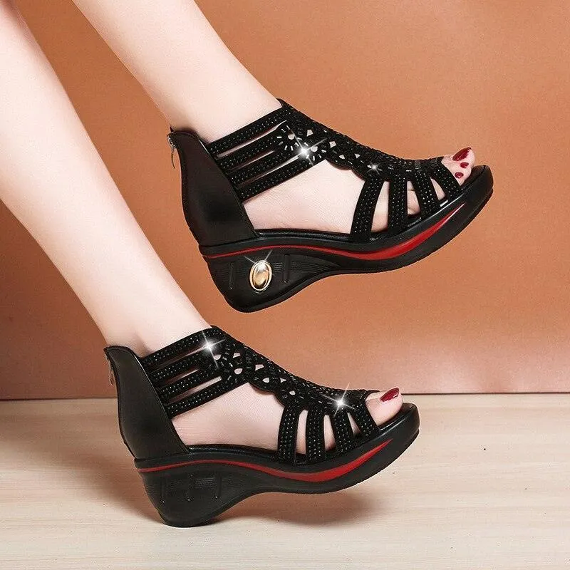 Elegant Hollow-Out Wedge Sandals