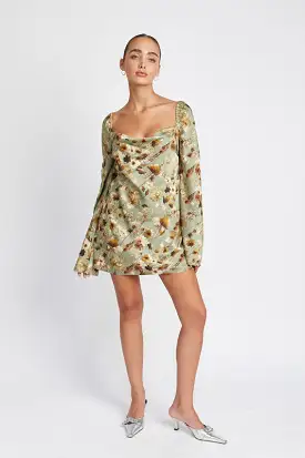 FIELD OF LOVE FLORAL MINI DRESS WITH OPEN BACK