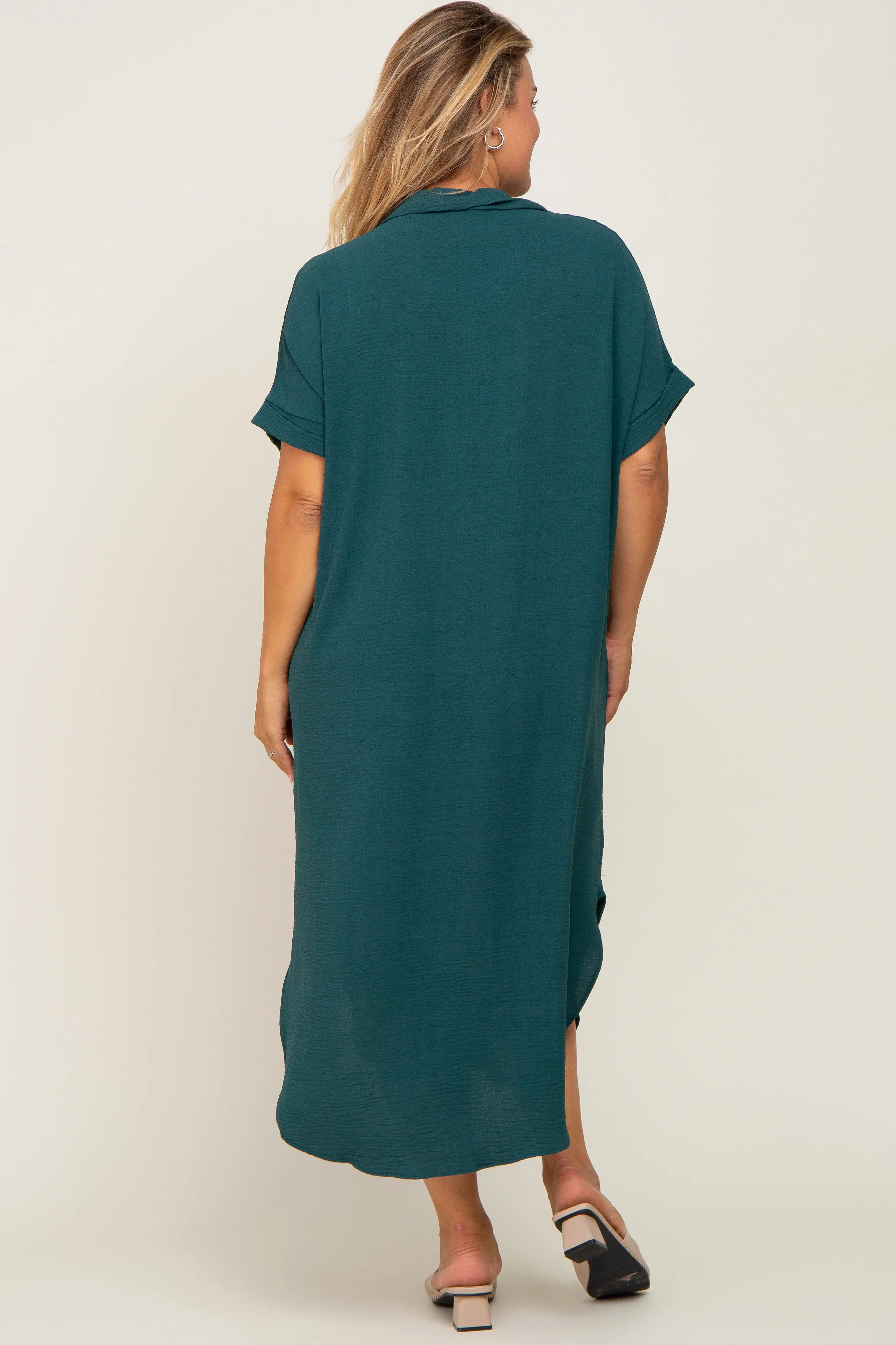 Forest Green Button Down Hi Low Maternity Plus Maxi Dress