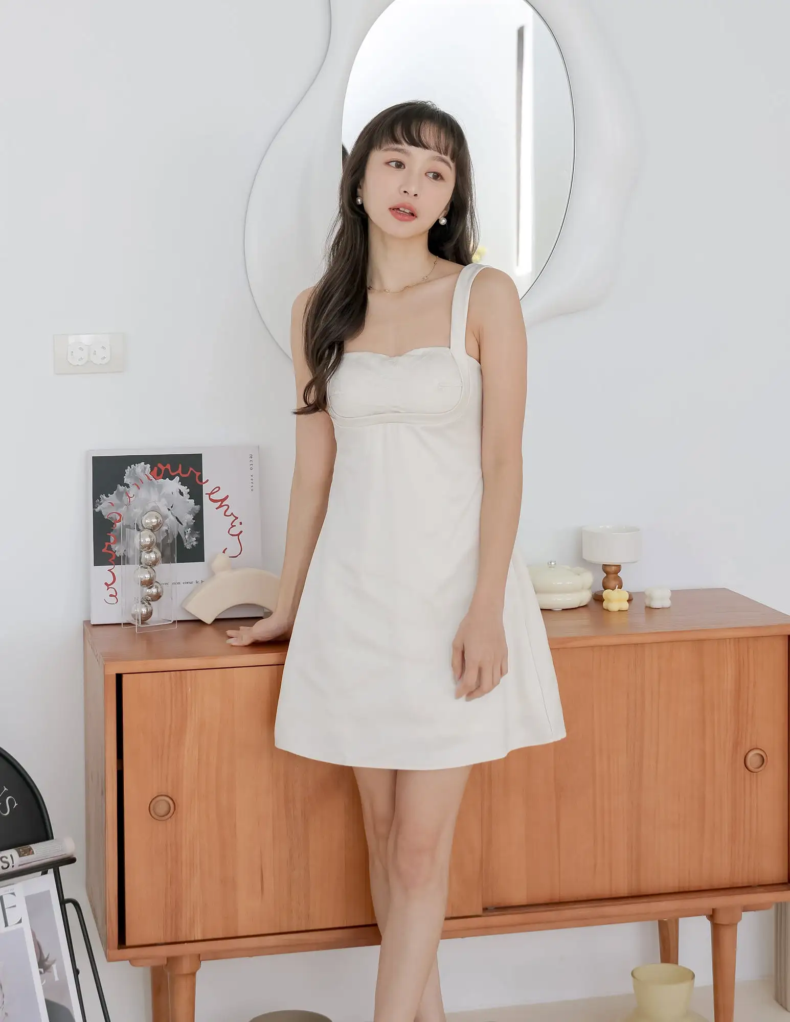 Gloria Padded Satin Dress in Ivory