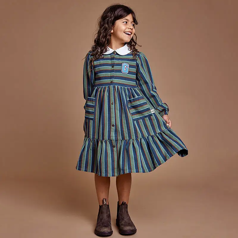 Goldie And Ace Gigi Dress - Green/Blue Stripe