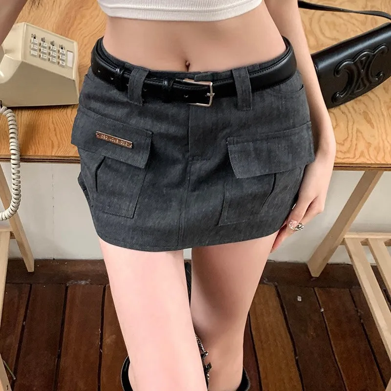 Grey Cargo Belt Skirt