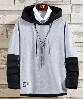 Grey long sleeve print pull over hoodies mix color