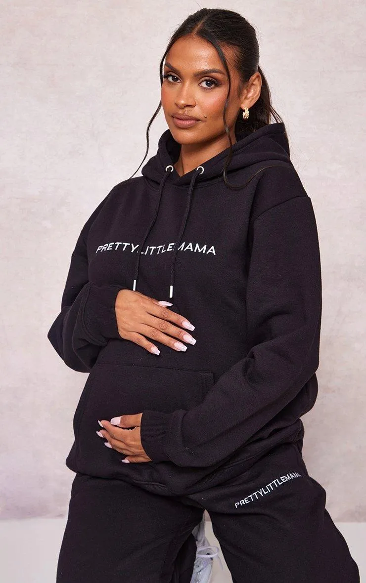 Hoodies & Sweatshirts | Maternity Black Embroidered PrettyLittleMama Hoodie | PrettyLittleThing