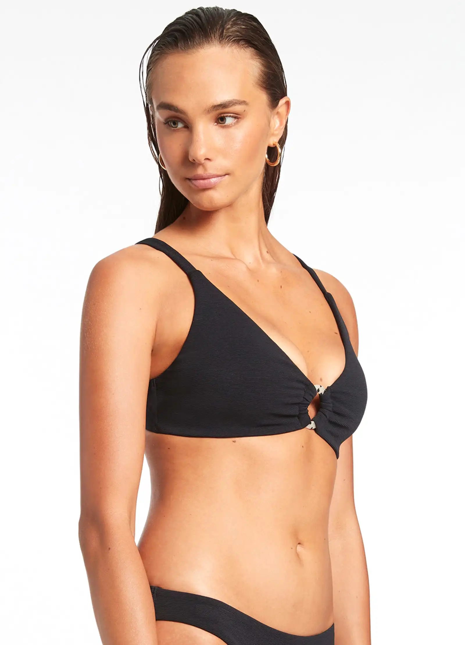 Isla Rib C-D Triangle Bikini Top - Black