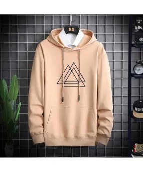 Khaki triple triangle pattern print pull over hoodies