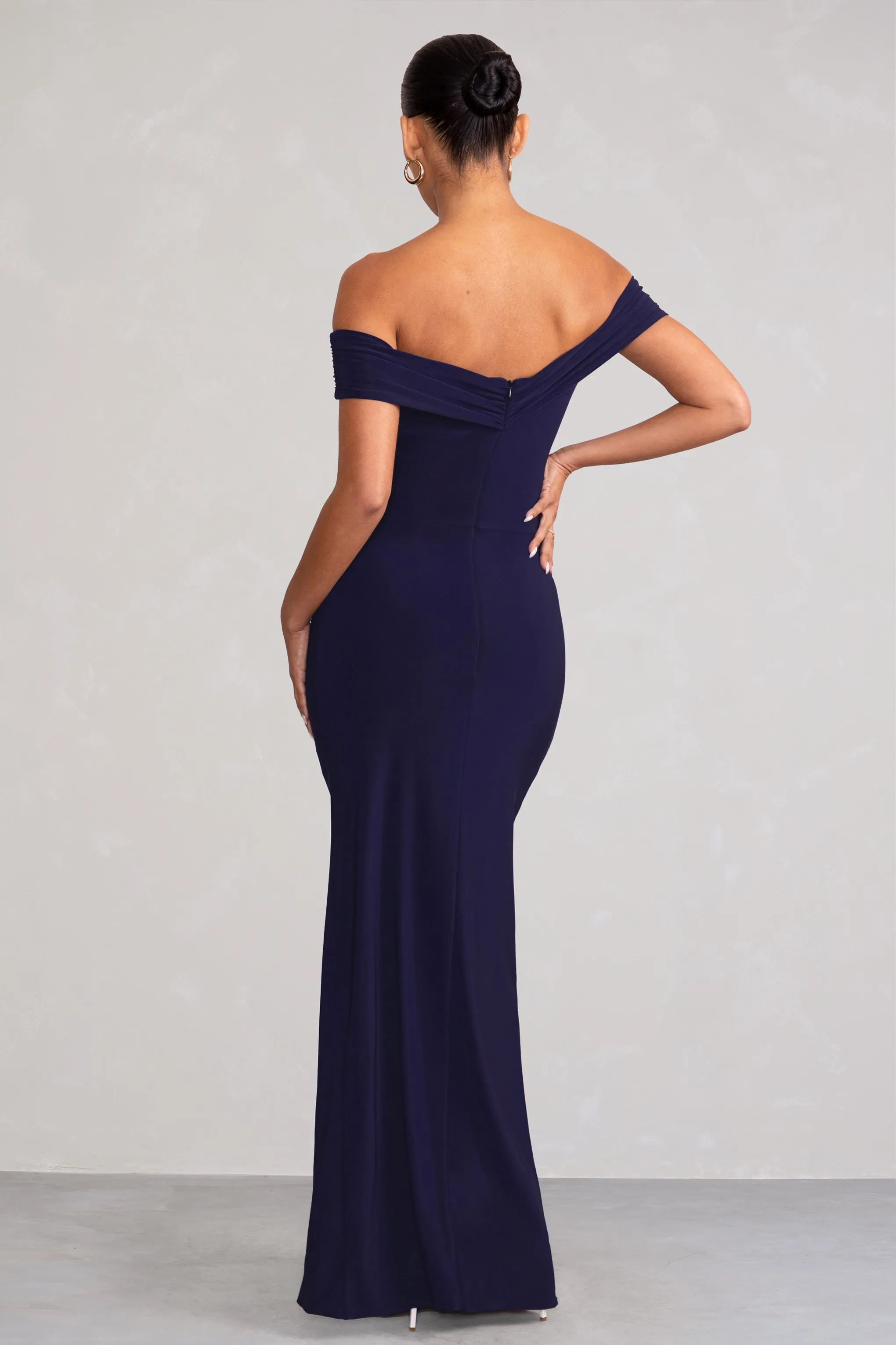 Kia | Navy Twist Bardot Maternity Maxi Dress with Split