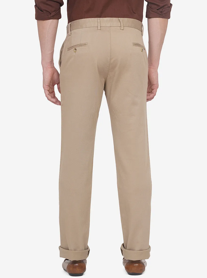 Light Khaki Solid Slim Fit Casual Trouser | Greenfibre