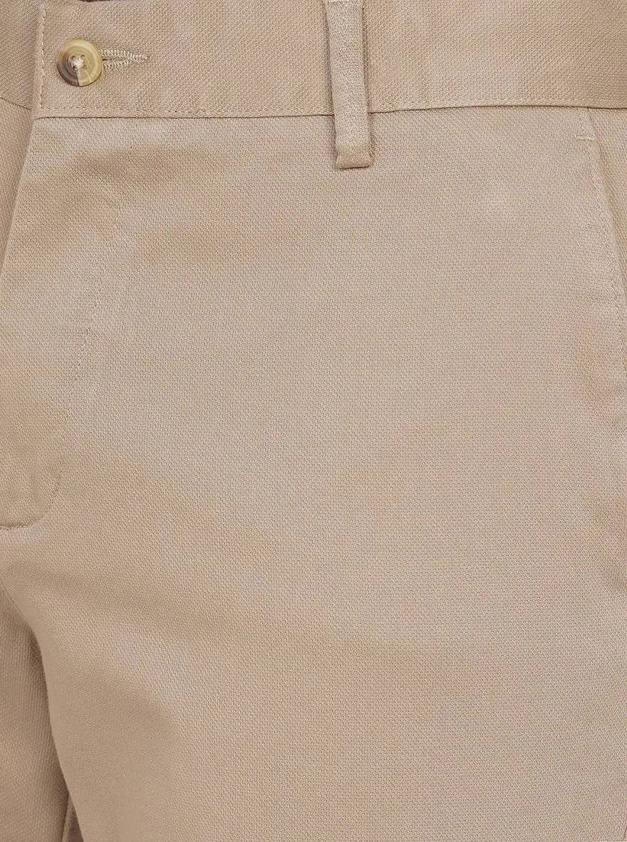 Light Khaki Solid Slim Fit Casual Trouser | Greenfibre