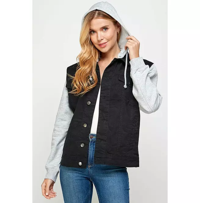 Long Sleeve Fleece Denim Jacket With Hoodies