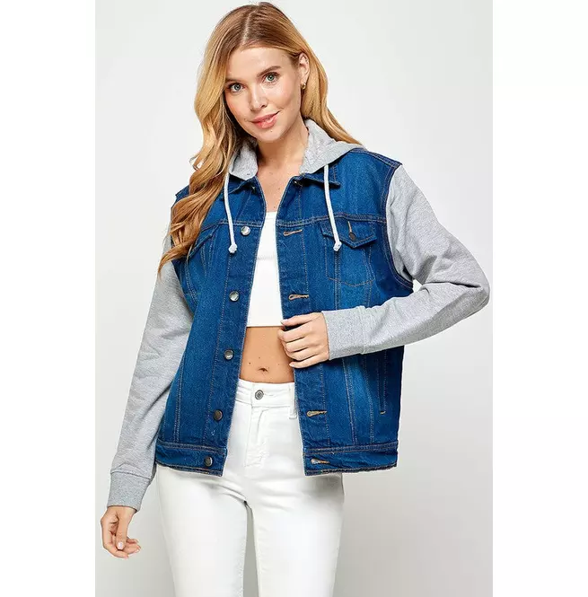 Long Sleeve Fleece Denim Jacket With Hoodies