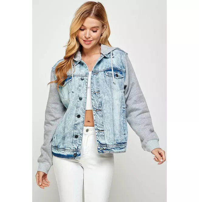 Long Sleeve Fleece Denim Jacket With Hoodies