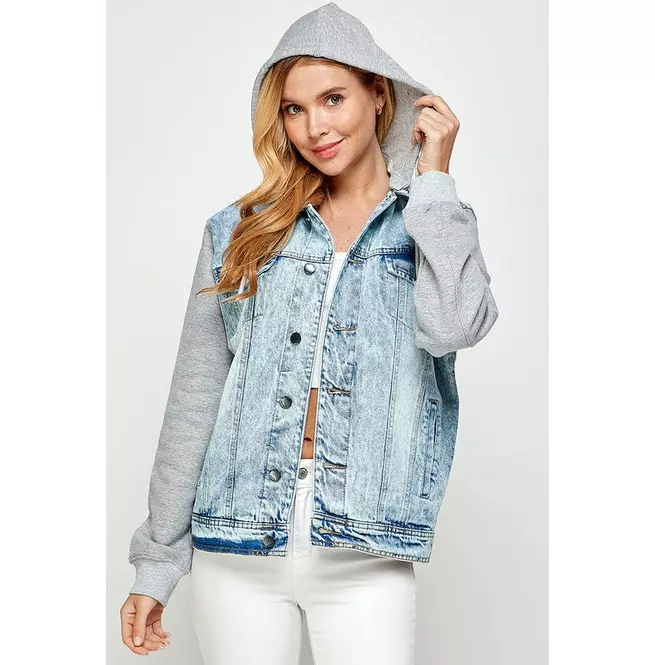 Long Sleeve Fleece Denim Jacket With Hoodies