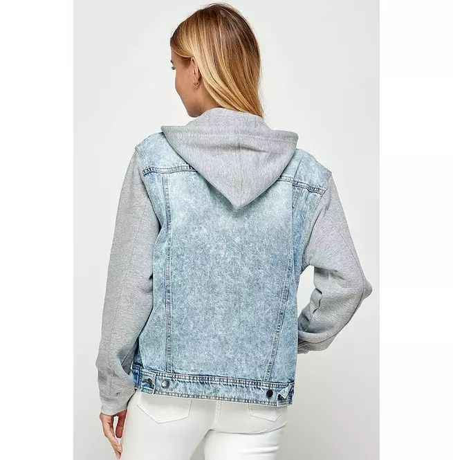 Long Sleeve Fleece Denim Jacket With Hoodies