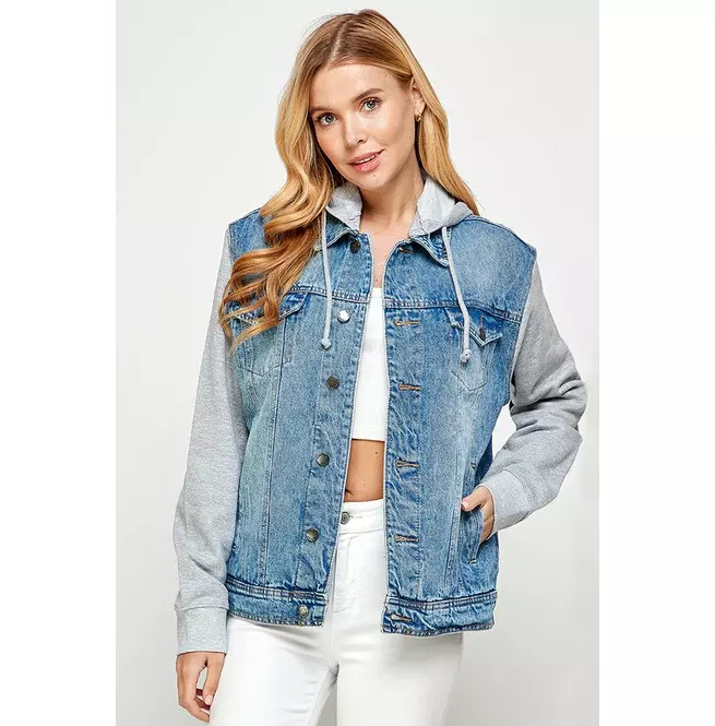 Long Sleeve Fleece Denim Jacket With Hoodies