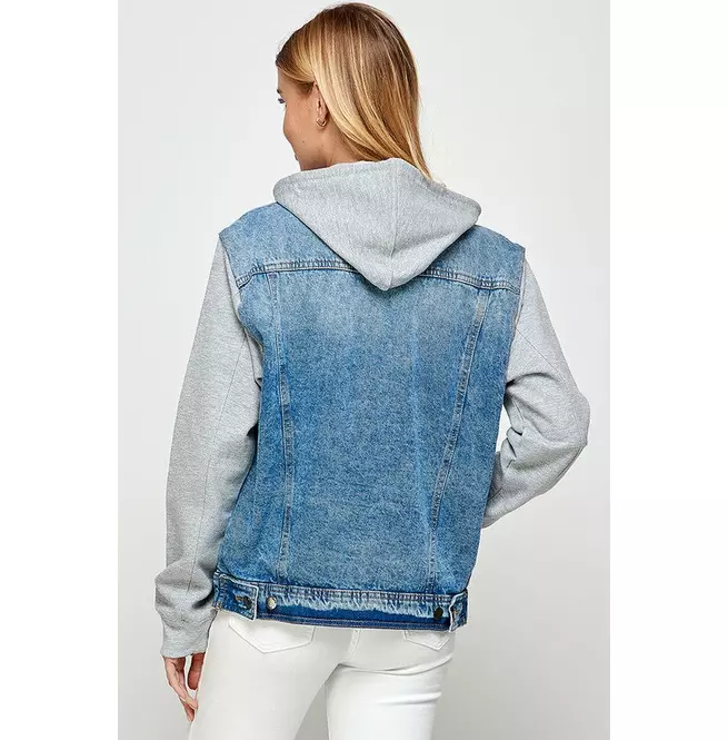 Long Sleeve Fleece Denim Jacket With Hoodies