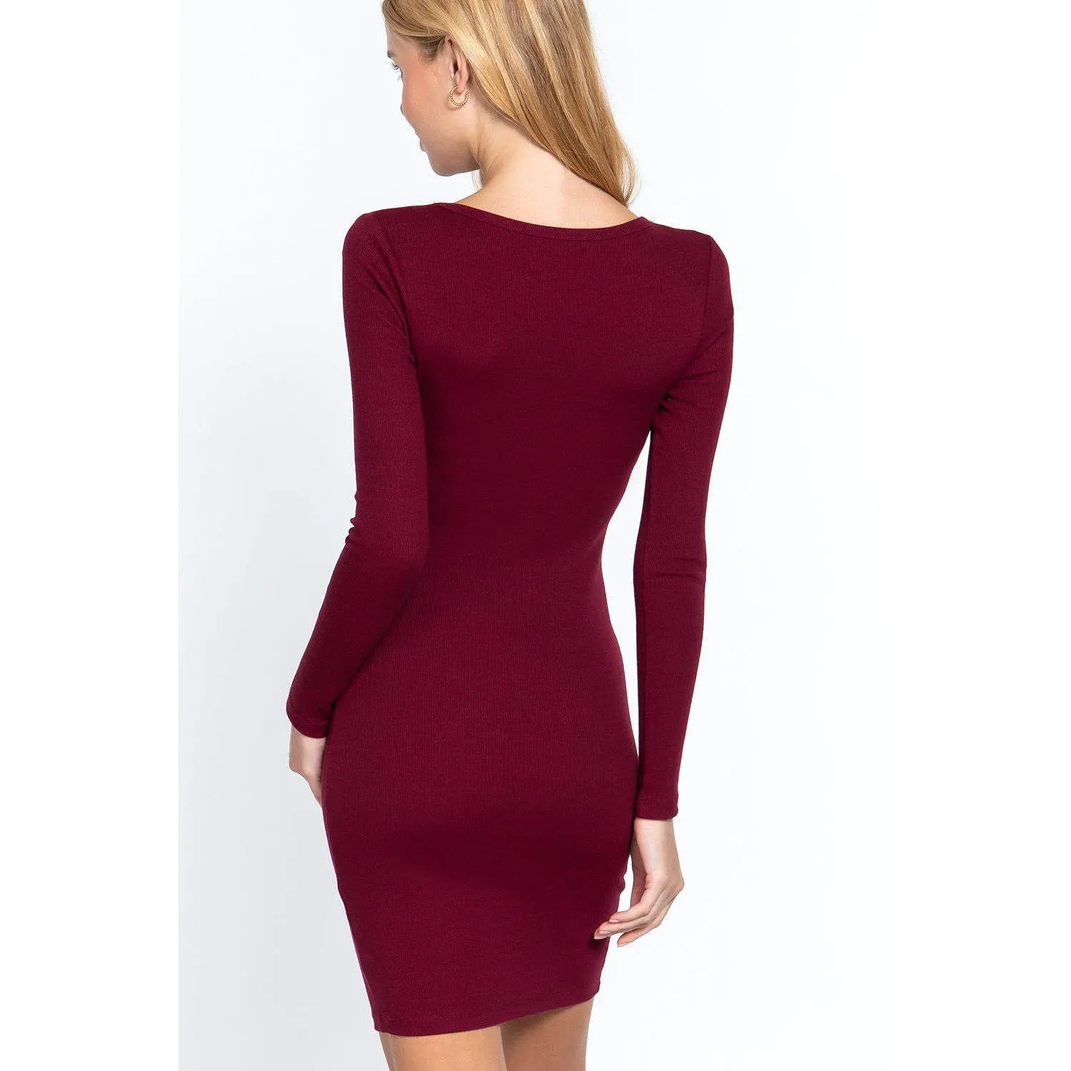 Long Slv V-neck Mini Rib Dress