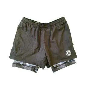 Mens 2-1 Compression Solid Black Eagle 7 Camo Shorts