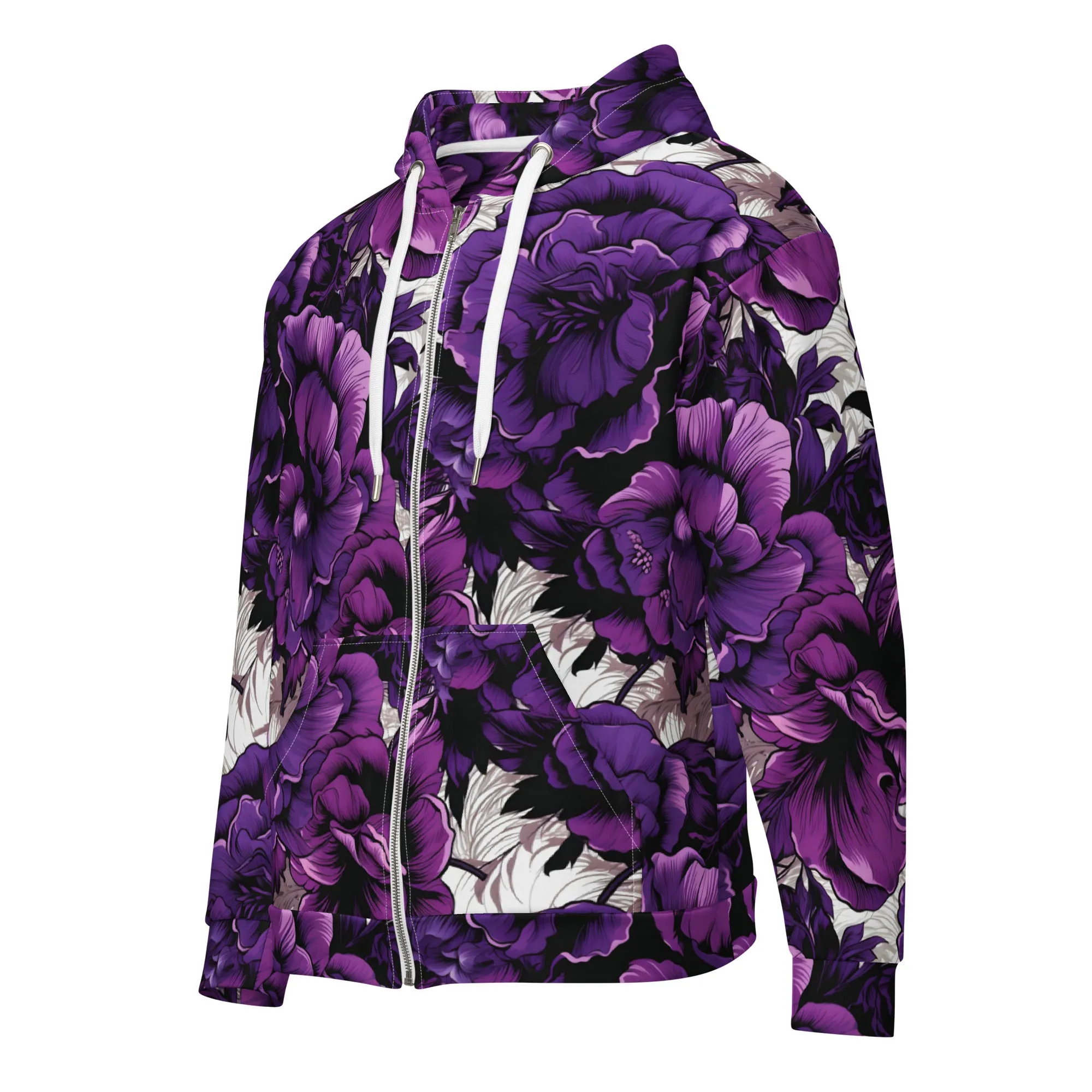 Mens Zip Hoodie - Purple Flowers 001