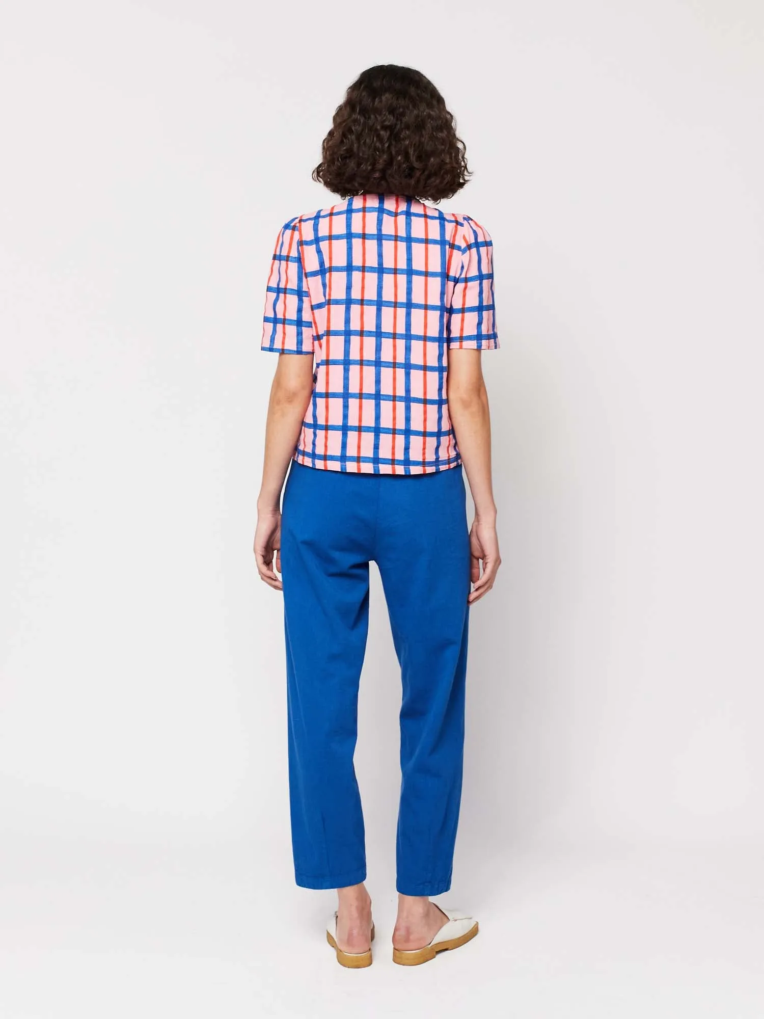 Multicoloured Check Print Puff Sleeve Buttoned Shirt