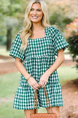 Never Left Behind Hunter Green Houndstooth Mini Dress