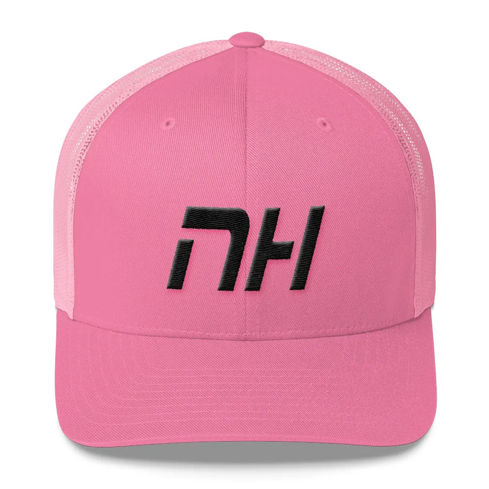 New Hampshire - Mesh Back Trucker Cap - Black Embroidery - NH - Many Hat Color Options Available