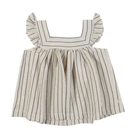 One More In The Family Natural White Magda Mini Dress With Blue Stripes