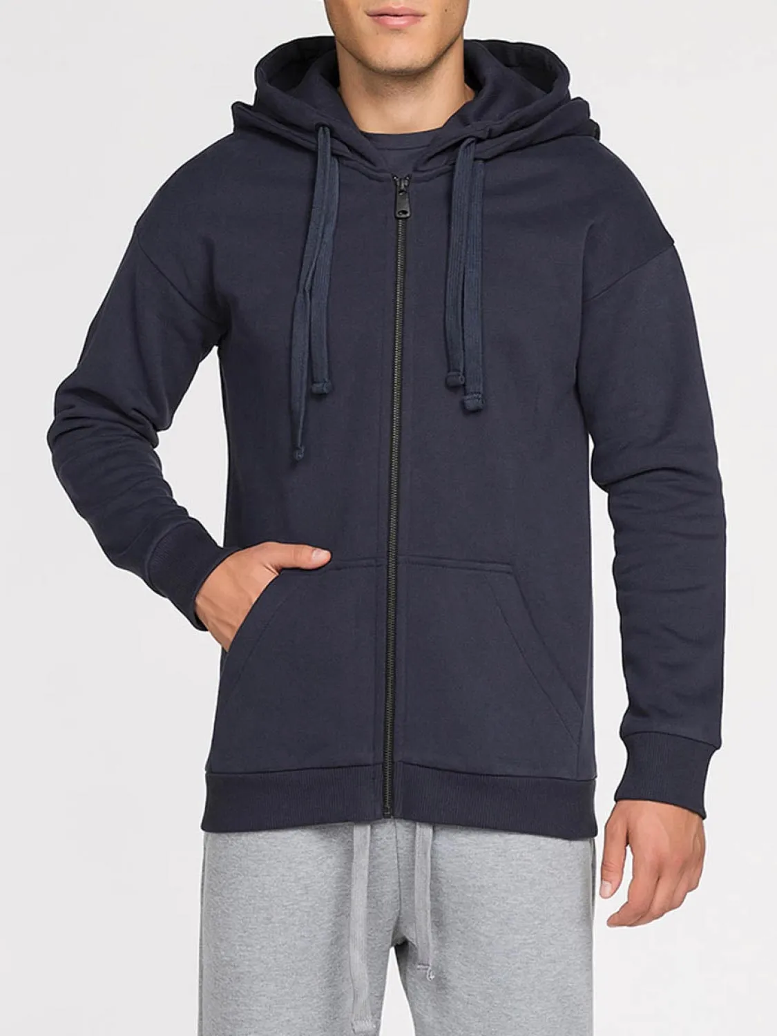 Organic Cotton Double Hooded Zip Up Navy Blue